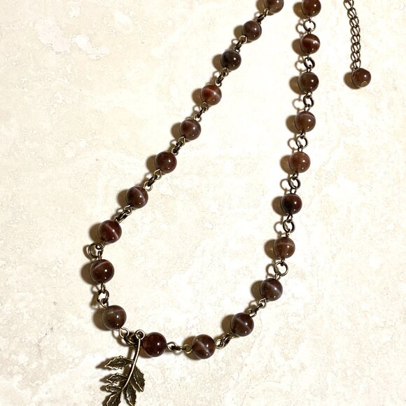 Cute Purple Cat's Eye Bronze Leaf Branch Pendant Adjustable Choker - Picture 5 of 14